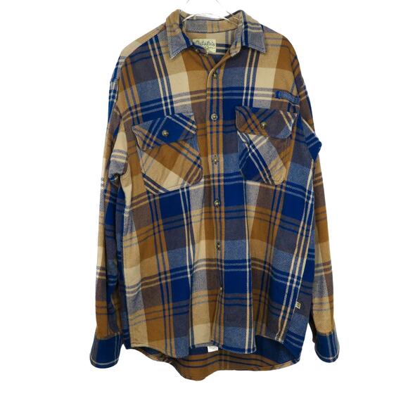 Cabela's Men's Legendary Quality Yellow & Blue Flannel Button Down Shirt Medium - Picture 1 of 4
